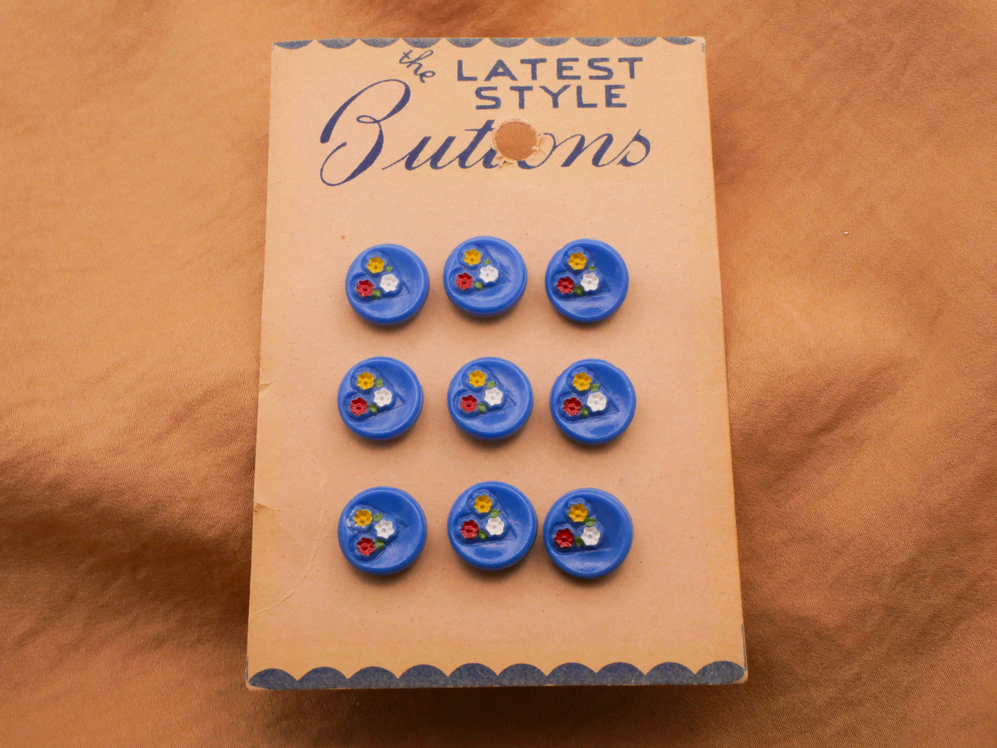 Heart Flower Blue Glass Vintage Button 13mm