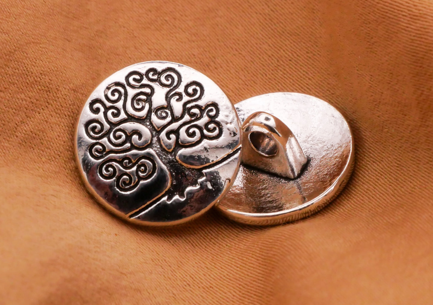 Tree Swirl Branches Silver Metal Button 15mm