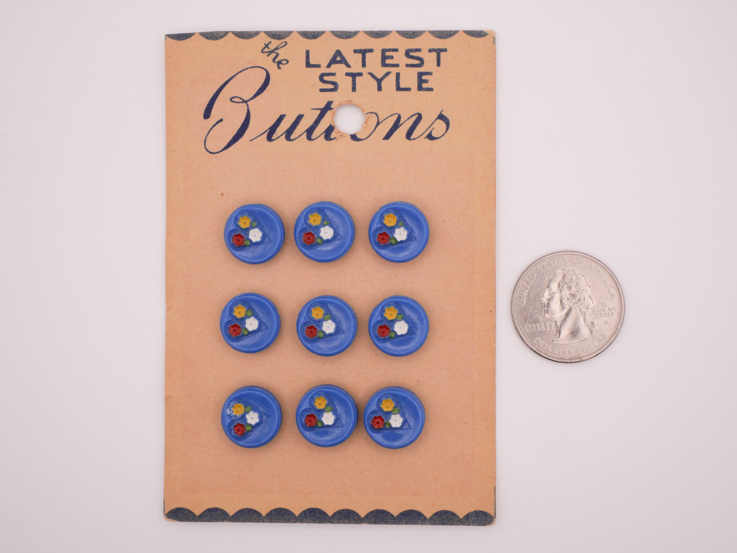 Heart Flower Blue Glass Vintage Button 13mm