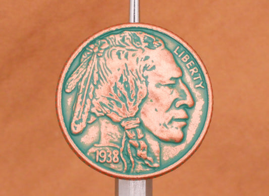 Buffalo Indian Head Nickel Coin Copper Look Green Patina Metal Button 21mm