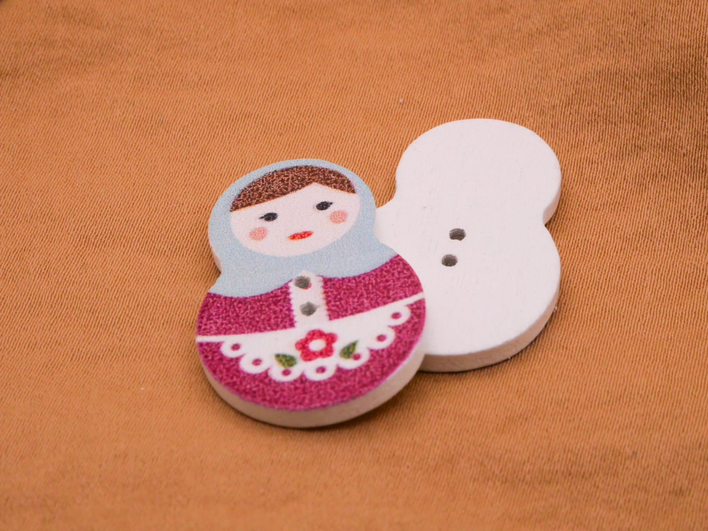 Russian Nesting Doll Pink Blue Flower Wood Set of Five Buttons 19x30mm