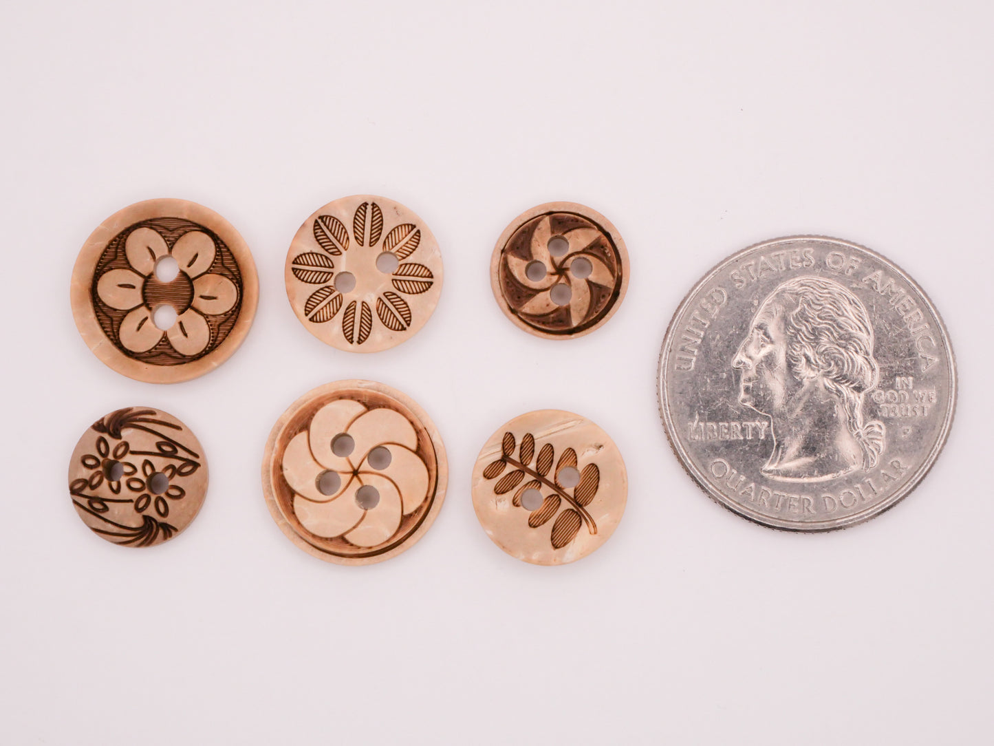 Flower Natural Coconut Shell Assorted Set of Ten Buttons 11-15mm