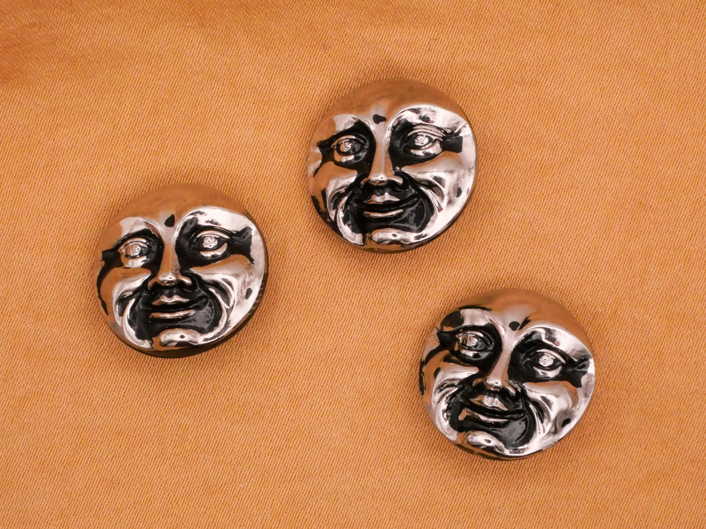 Man on the Moon Czech Silver Black Glass Button 17mm