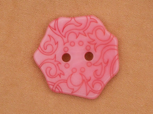 Pink Polygon Etched Filigree Plastic Sew-Thru Button 22mm