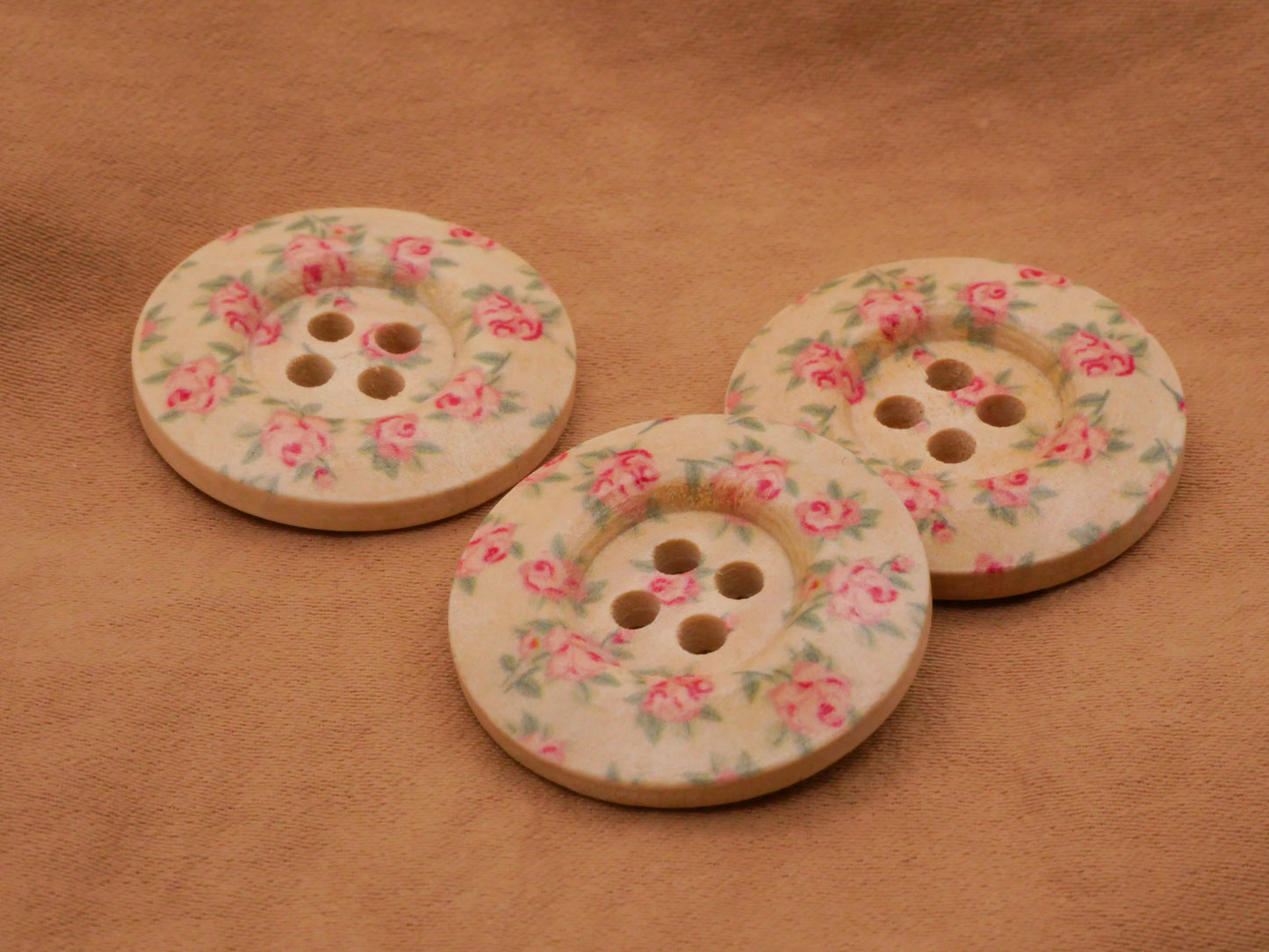 Dainty Pink Rose Wallpaper Pattern Wood Set of Two Buttons 25mm