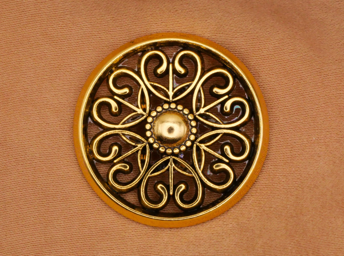 Heart Filigree Flower Gold Brass Metal Button 28mm
