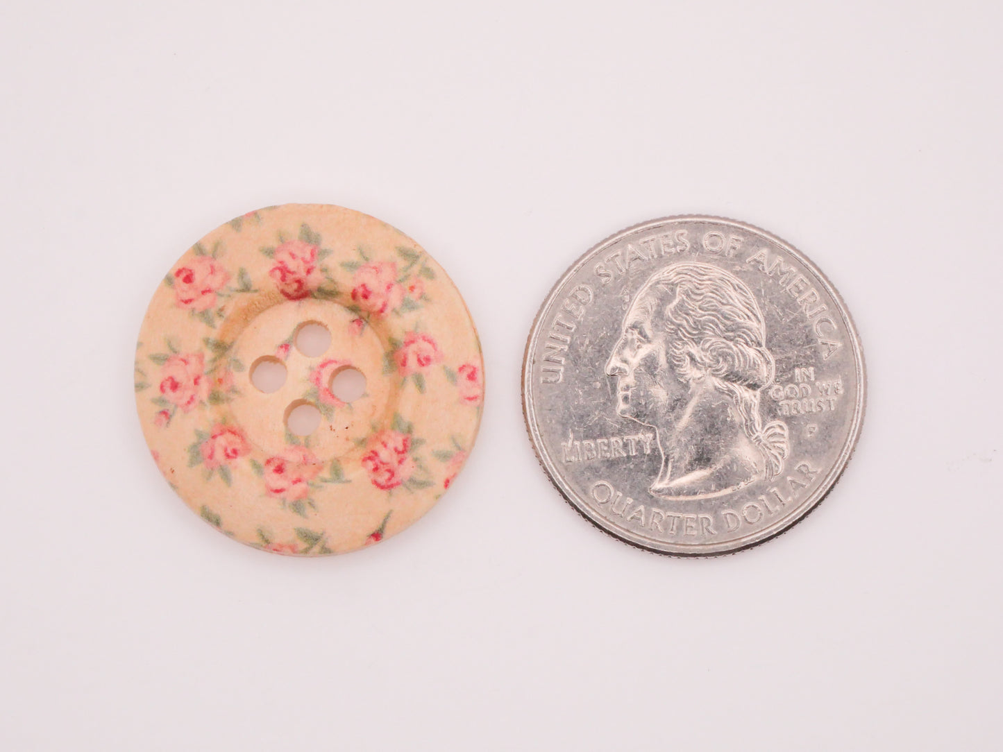 Dainty Pink Rose Wallpaper Pattern Wood Set of Two Buttons 25mm