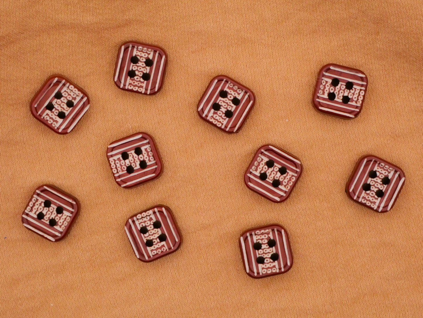 Wood Square White Tribal Design Set of Ten Buttons 9mm