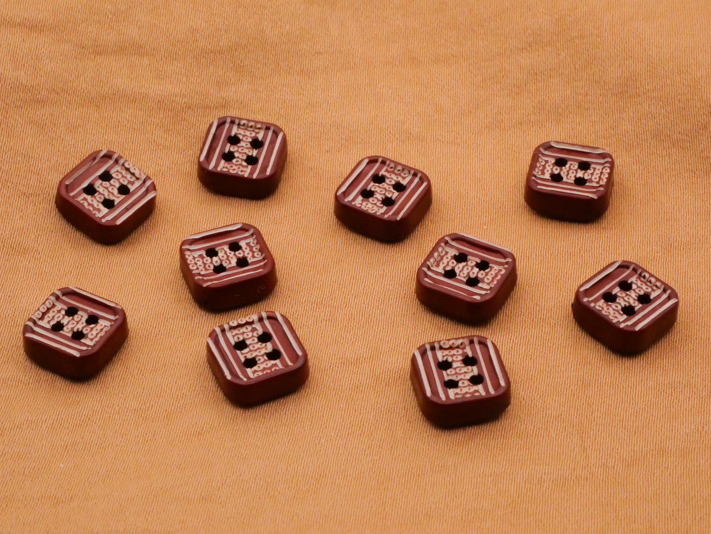 Wood Square White Tribal Design Set of Ten Buttons 9mm