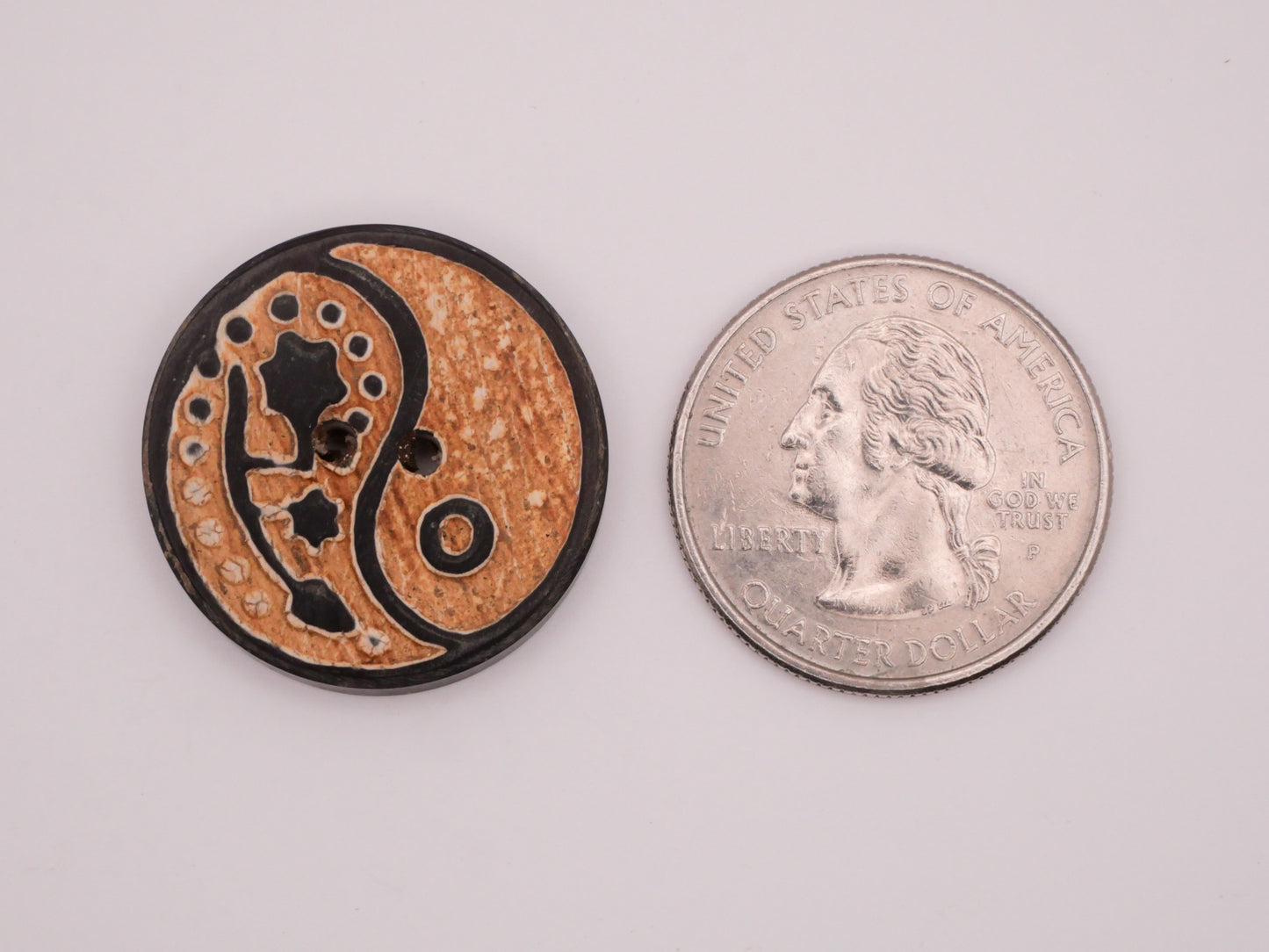 Yin Yang Paisley Flower Carved Horn Natural Button 25mm