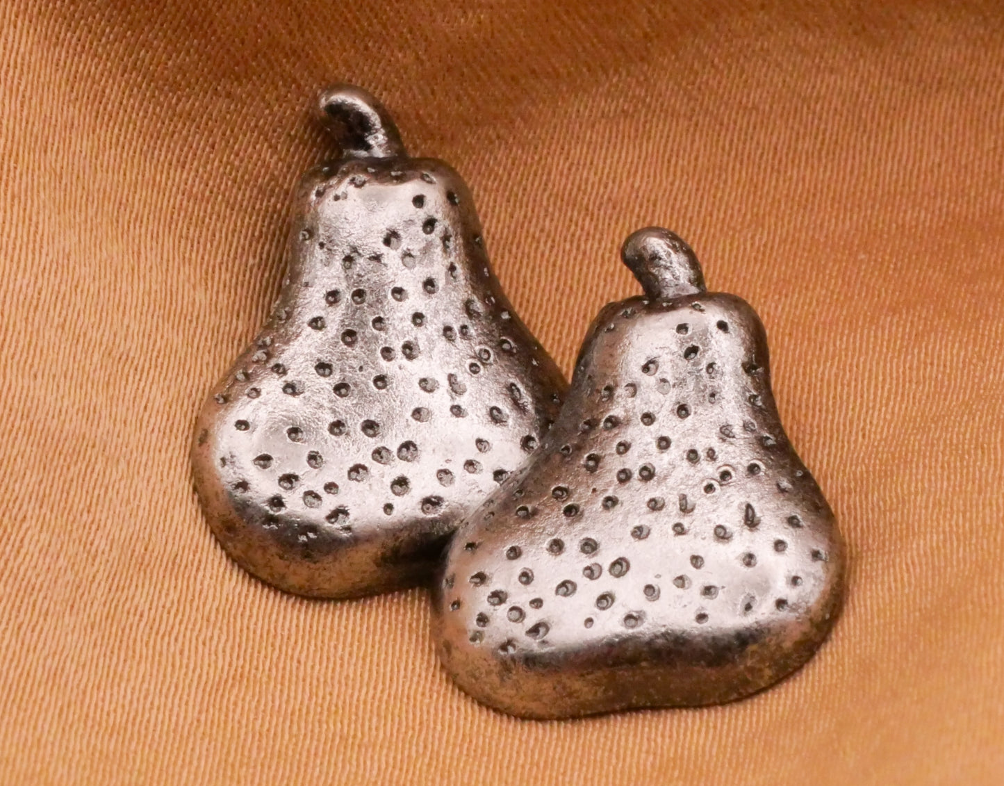 Pear Fruit Realistic Antiqued Silver Metal Button 15x20mm