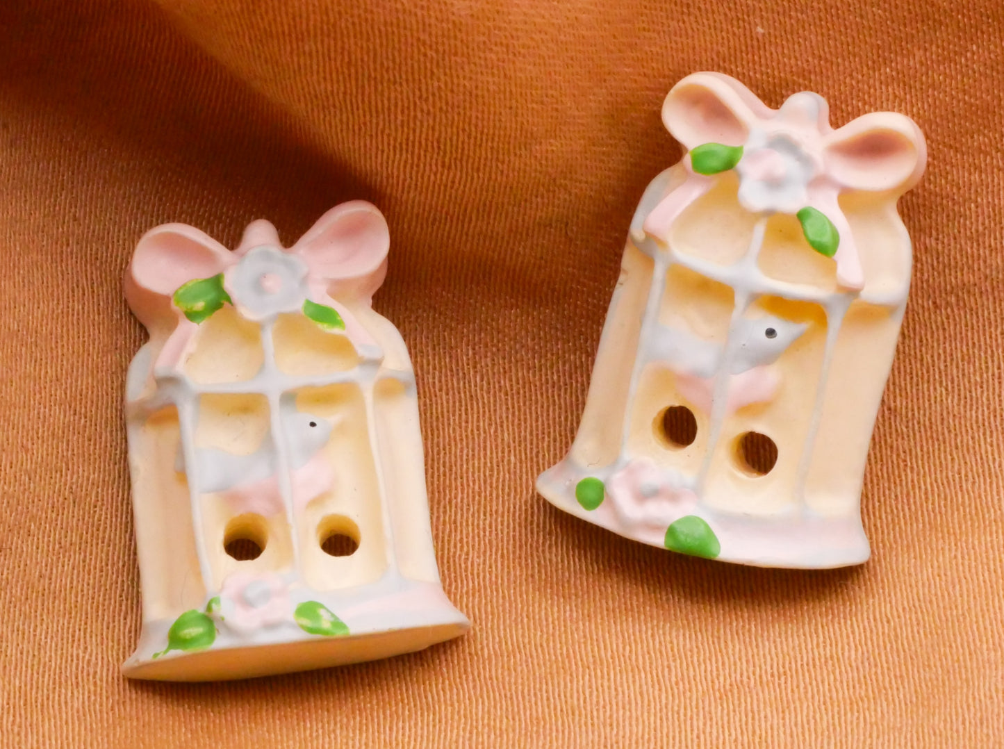 Blue Bird Cage Bow Pastel Plastic Sew-Thru Button 15x20mm