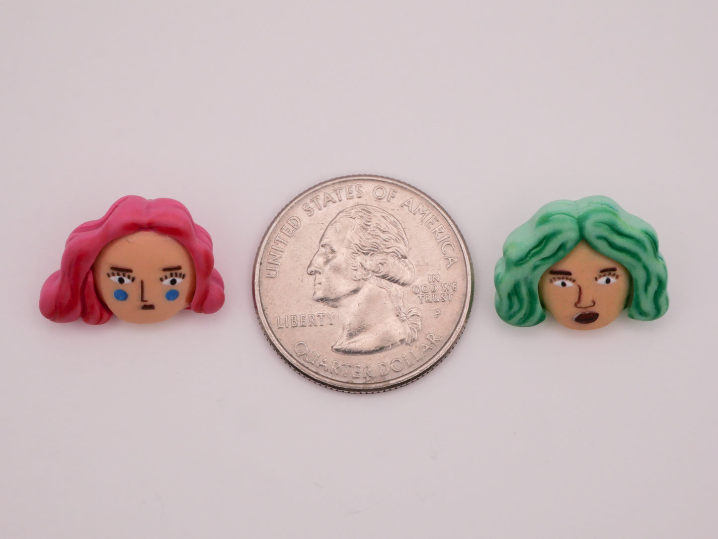 Women Portrait Faces Pink Green Hair Plastic Button Various 15-20mm