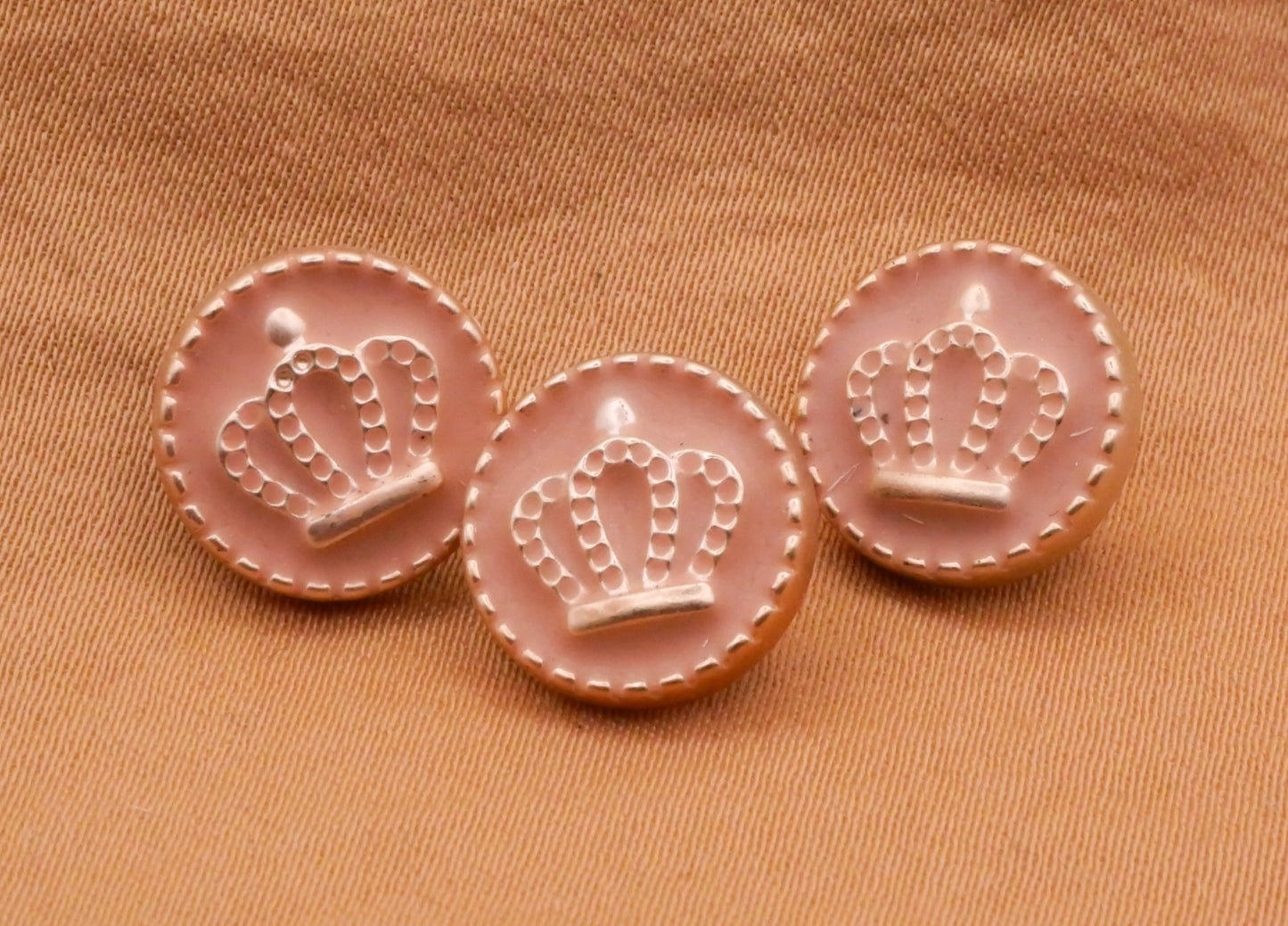 Crown Pink Silver Plastic Set of Three Buttons 12mm