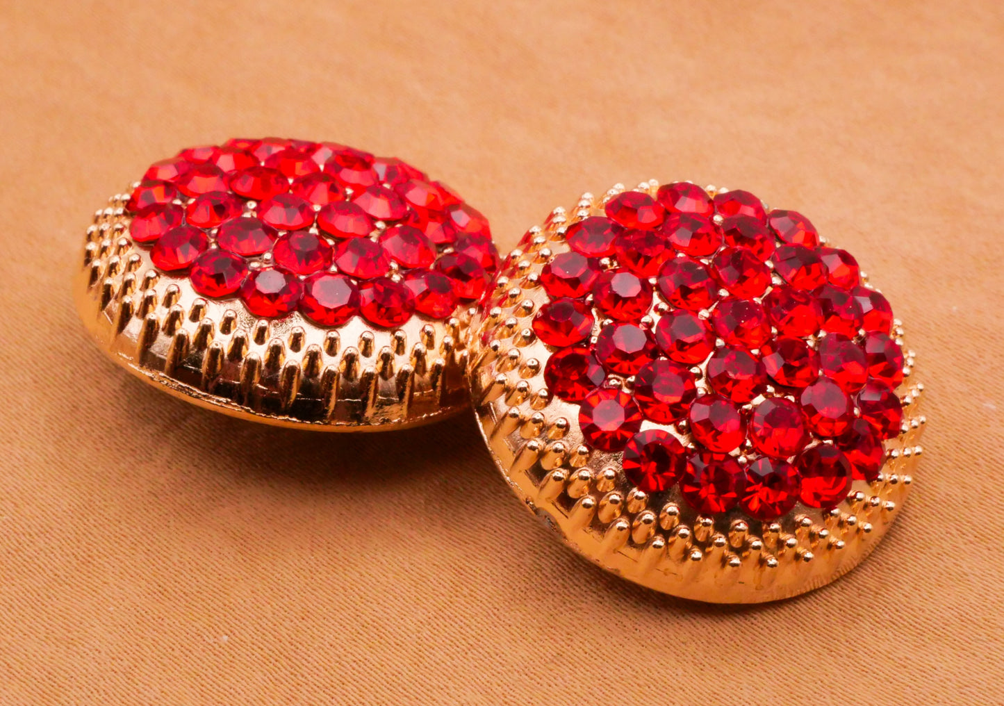 Red Rhinestone Pave Gold Metal Button 25mm