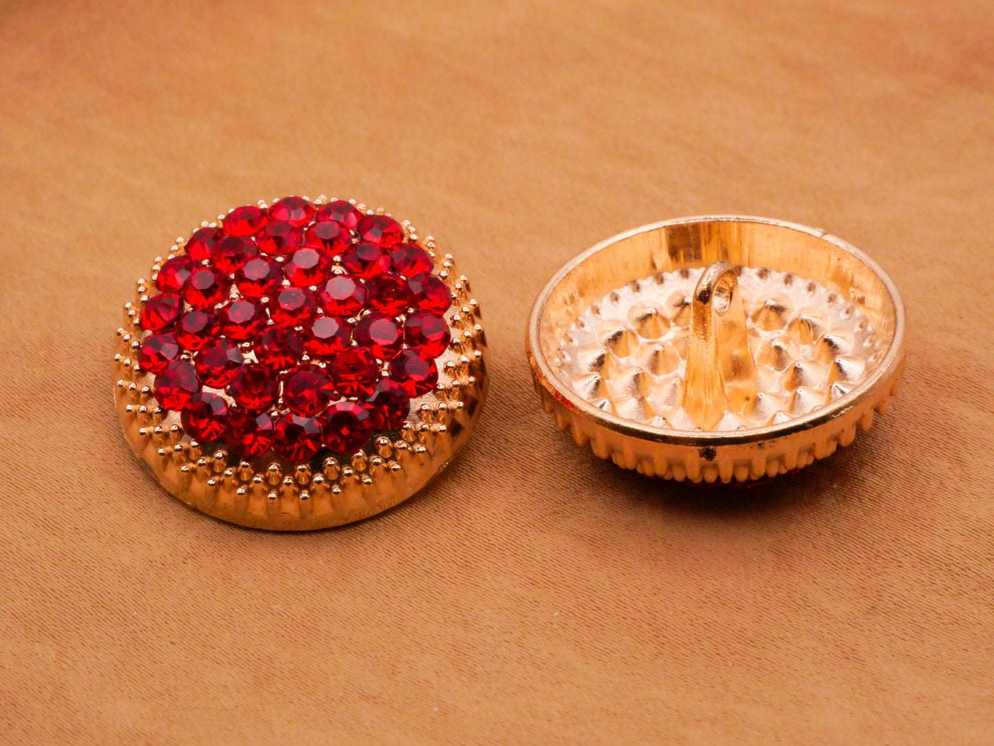 Red Rhinestone Pave Gold Metal Button 25mm