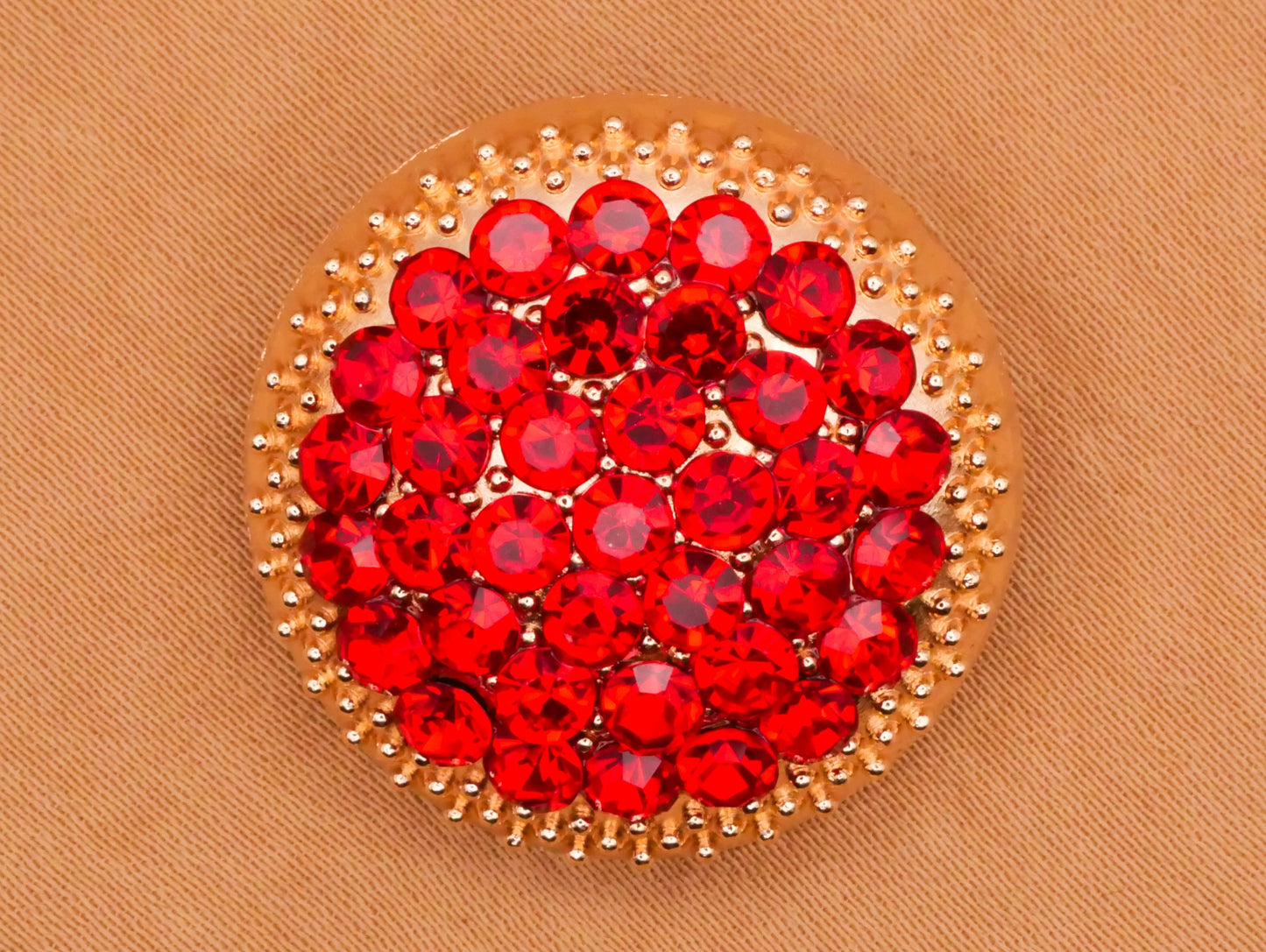 Red Rhinestone Pave Gold Metal Button 25mm