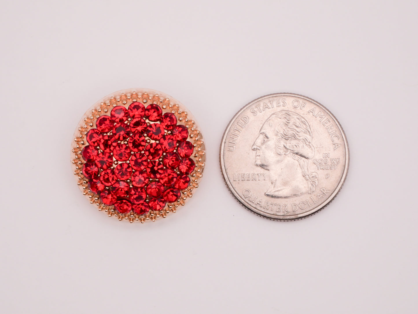 Red Rhinestone Pave Gold Metal Button 25mm