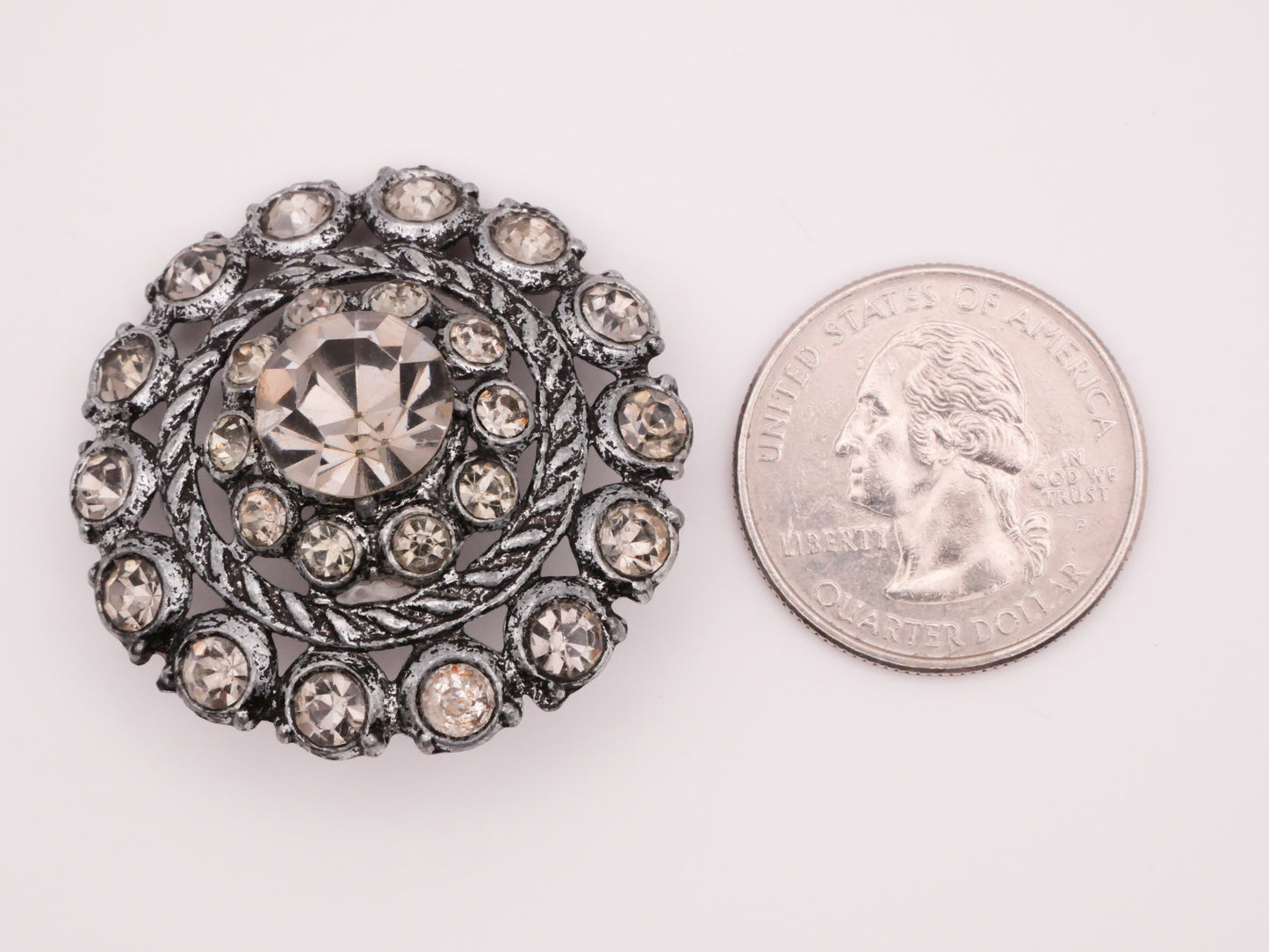 Smoke Glass Rhinestone Chunky Metal Vintage Button 36mm