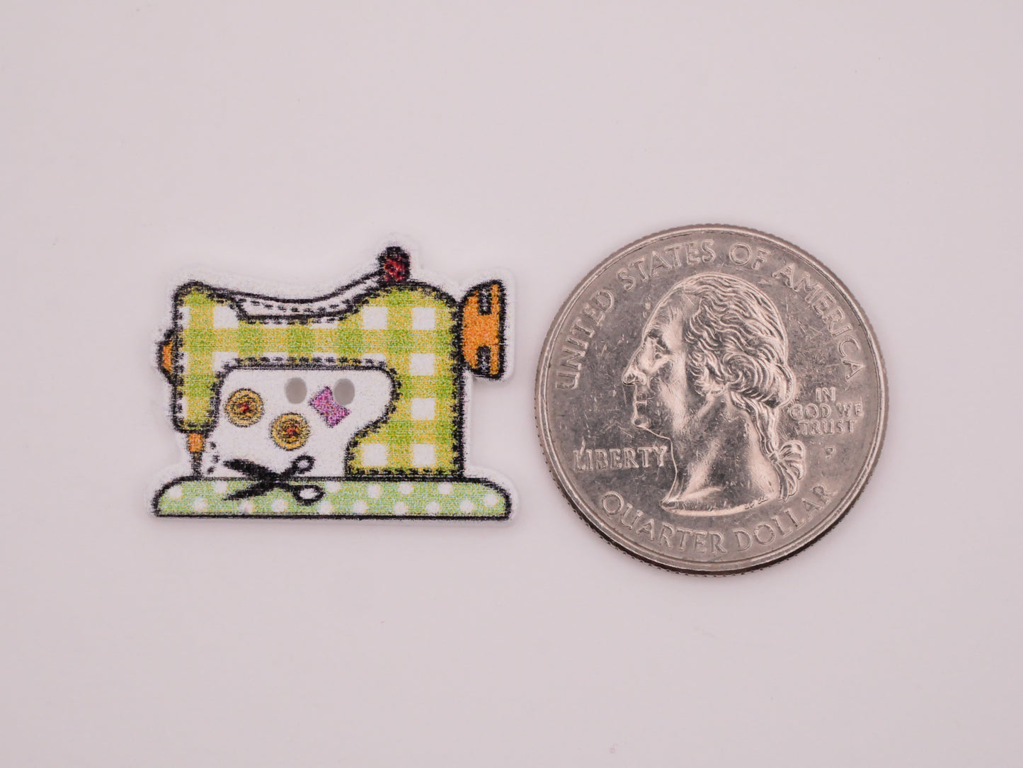 Sewing Machine Colorful Check Polka Dot Wood Assorted Set of Four Buttons 20x26mm