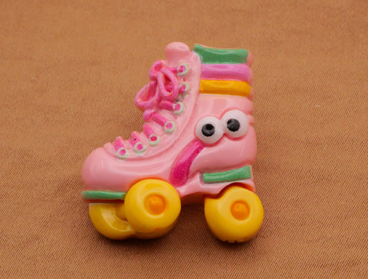 Roller Skate Pink Stripes Eyes Plastic Button 24x26mm