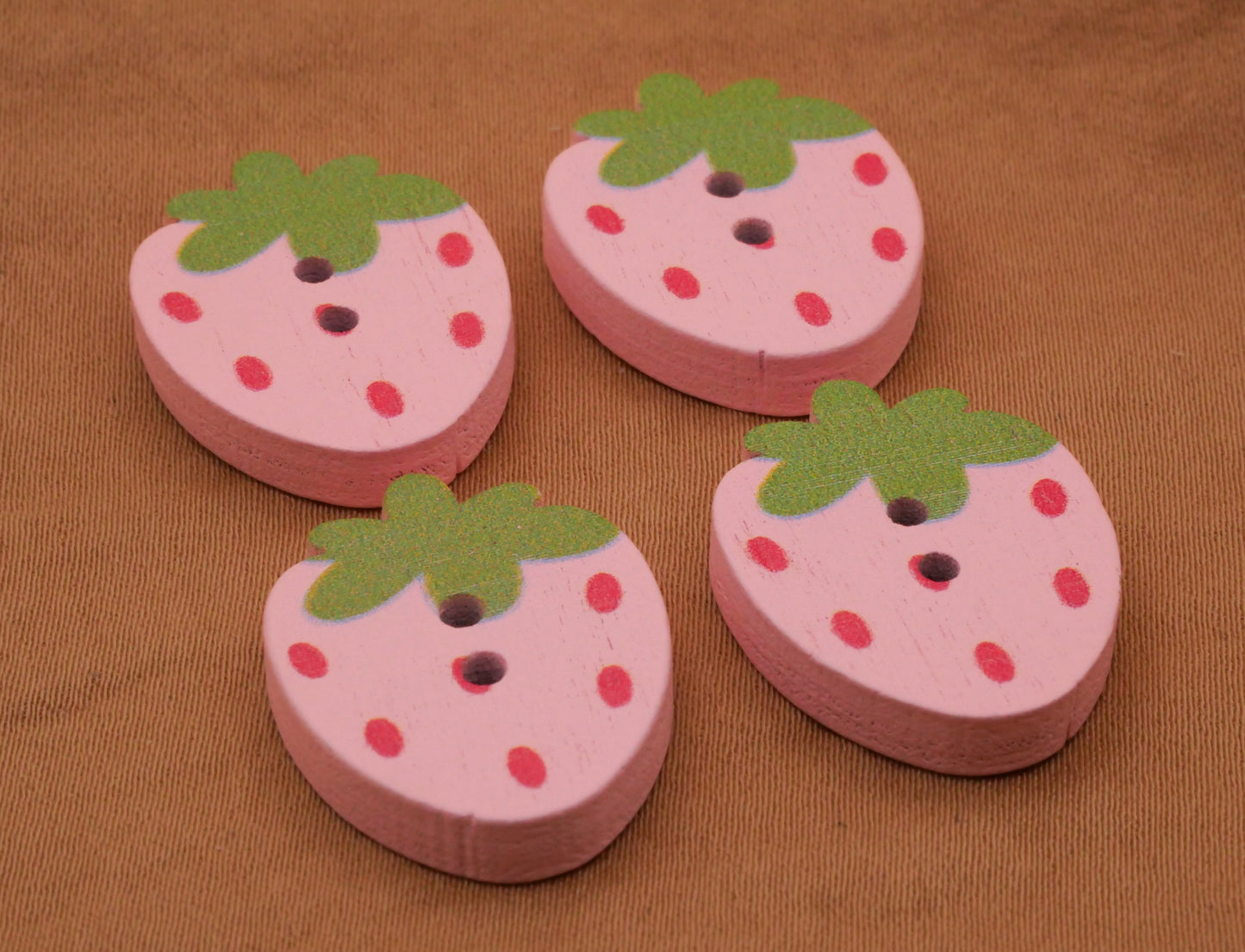 Strawberry Pink Painted Wood Set of Four Buttons 18x23mm