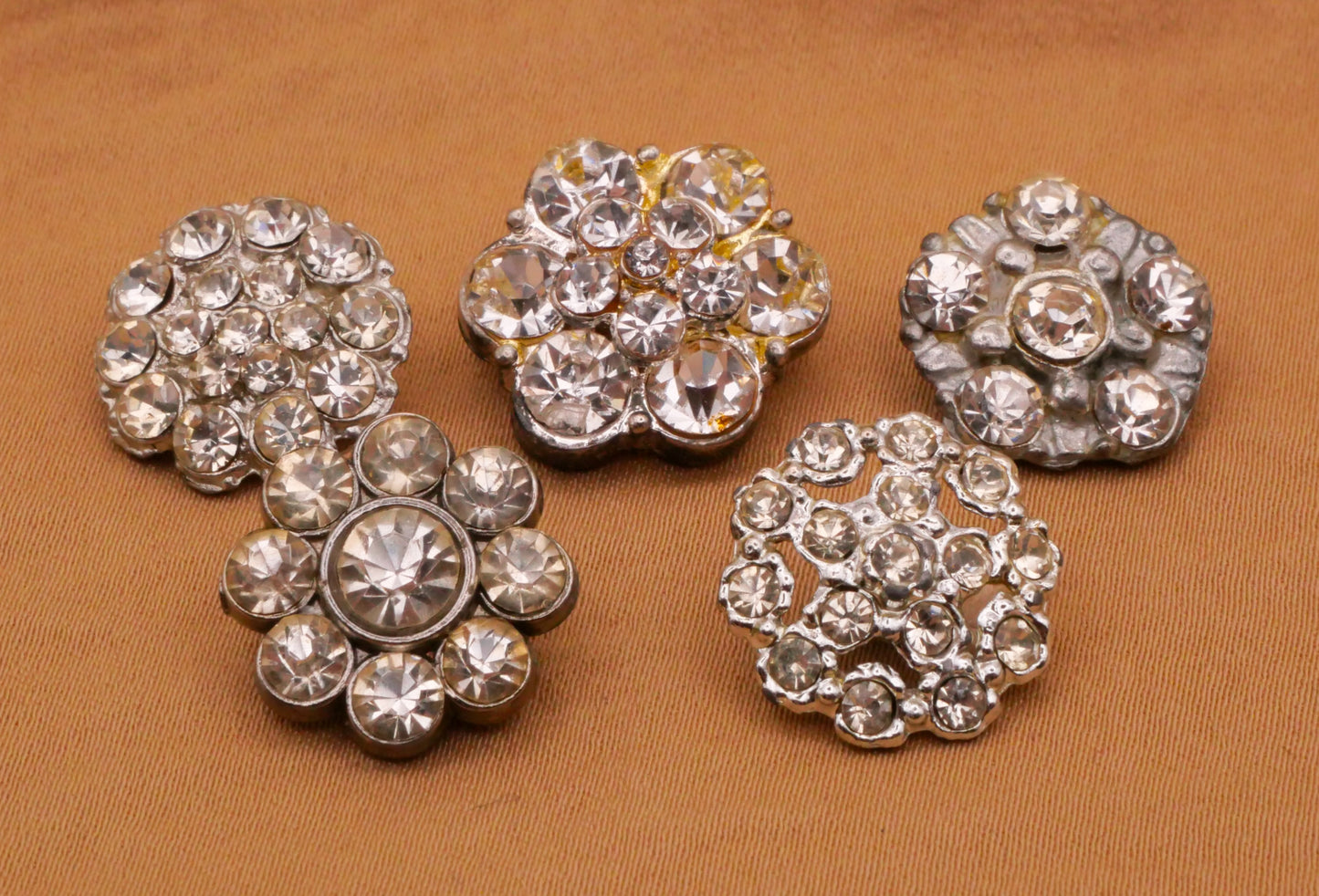 Rhinestone Flower Cluster Glass Metal Vintage Button Various 15-16mm