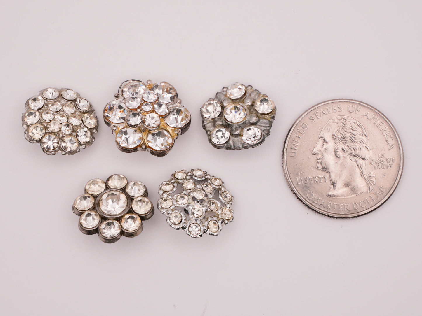 Rhinestone Flower Cluster Glass Metal Vintage Button Various 15-16mm