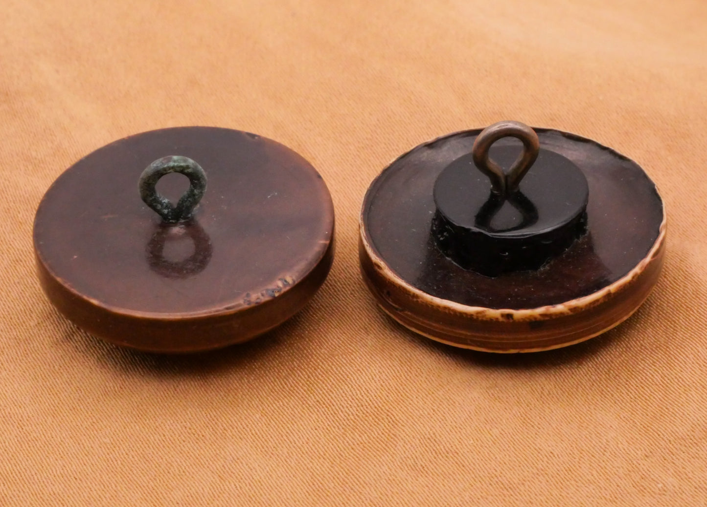 Celluloid Carved Wood Inlay Brown Early Plastic Vintage Button Various 25mm