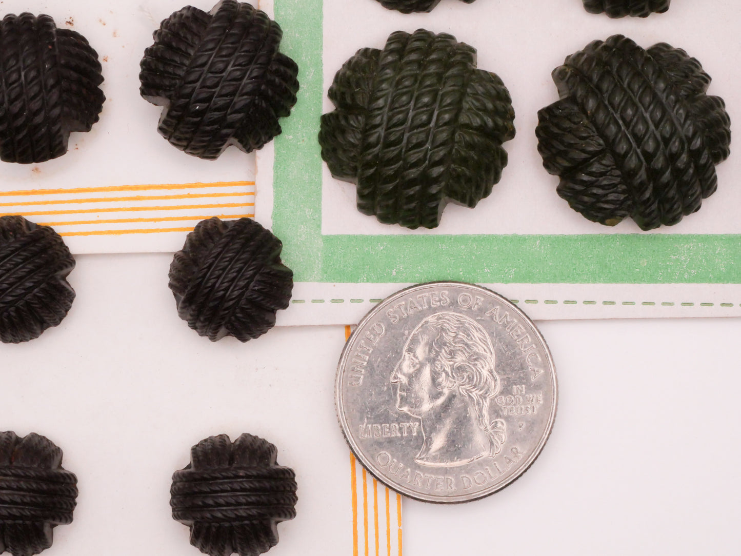 Knot Black Plastic Vintage England Set of Twelve Buttons Various 13-21mm