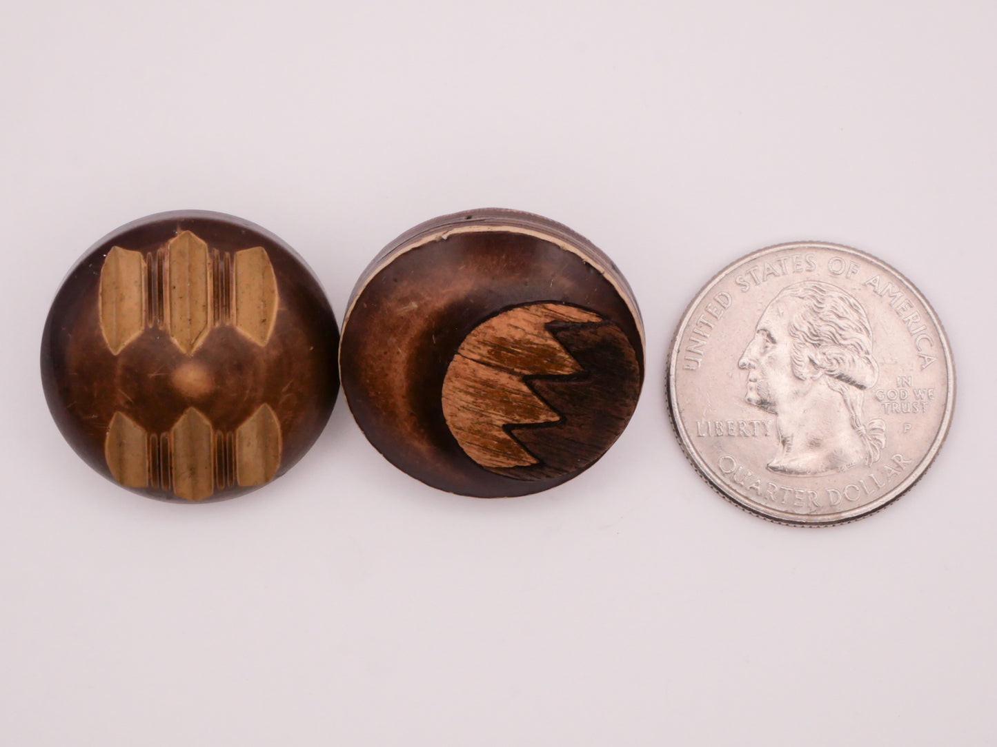 Celluloid Carved Wood Inlay Brown Early Plastic Vintage Button Various 25mm