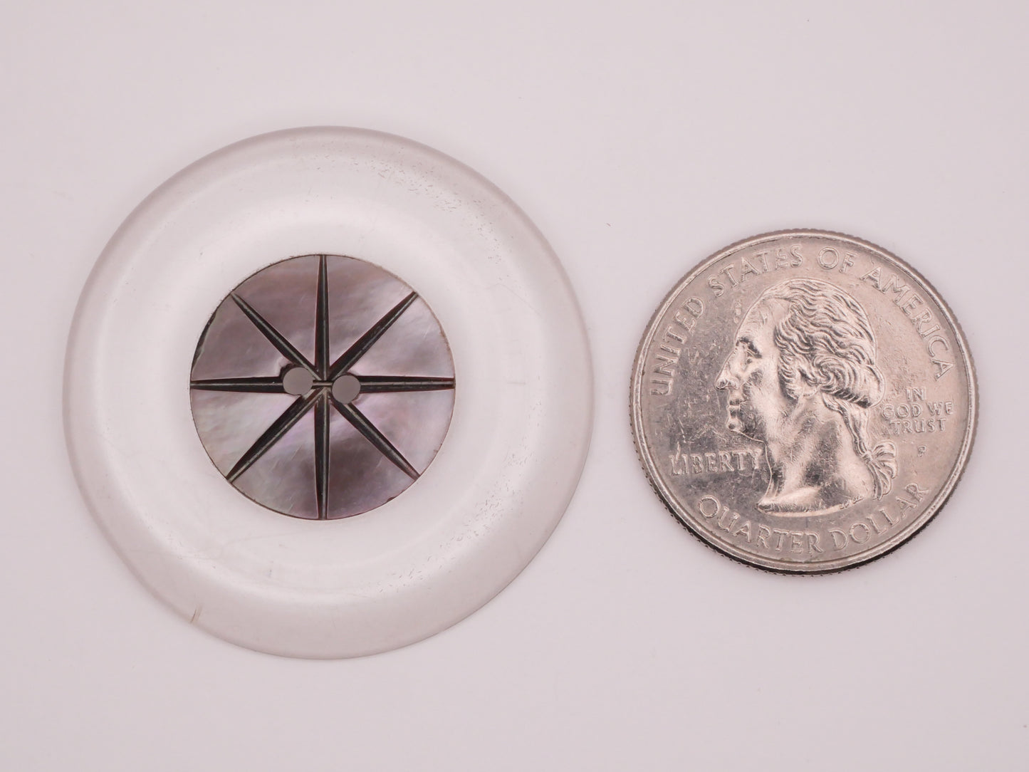 Lucite Sun Star Carved Smokey Mother of Pearl Large Plastic Button 37mm