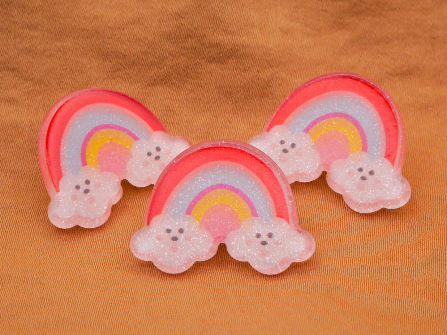 Rainbow Clouds Glitter Plastic Button 19x25mm