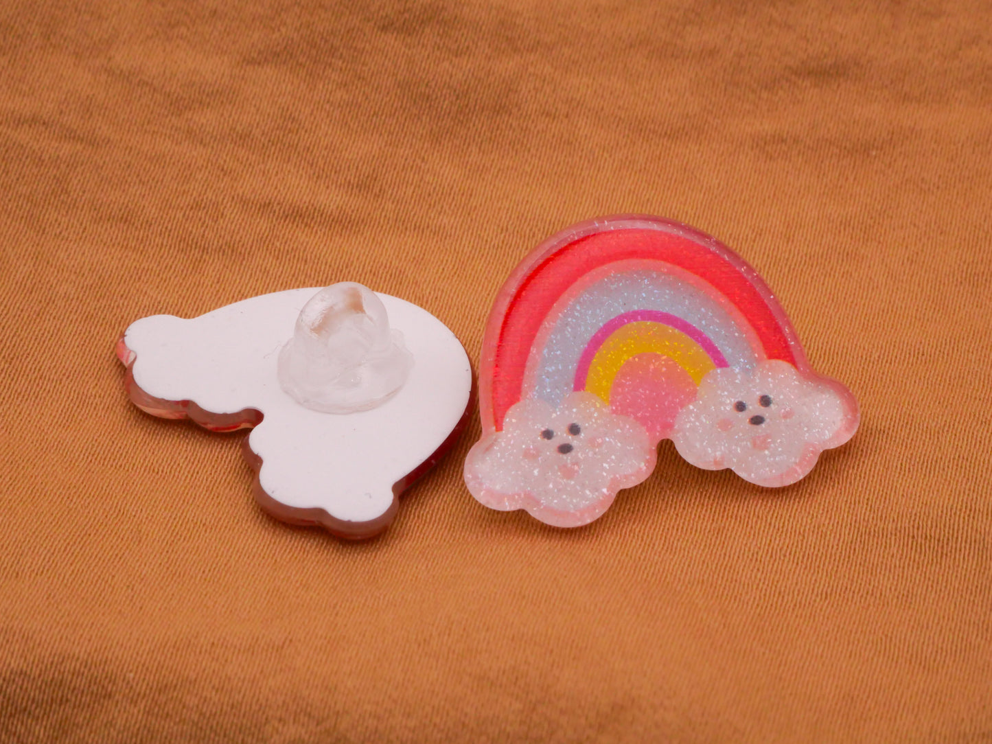 Rainbow Clouds Glitter Plastic Button 19x25mm