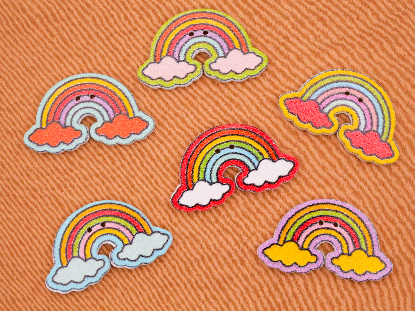 Rainbow Clouds Wood Set of Four Assorted Buttons 17x30mm