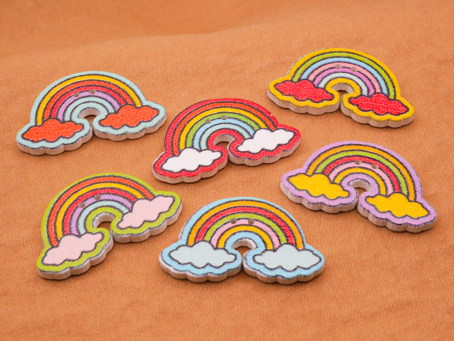 Rainbow Clouds Wood Set of Four Assorted Buttons 17x30mm
