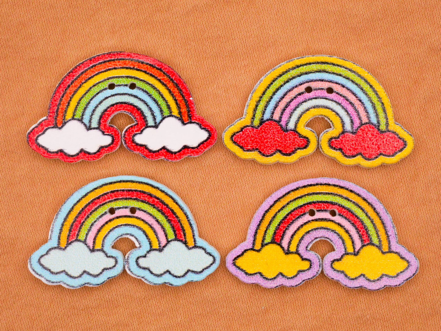 Rainbow Clouds Wood Set of Four Assorted Buttons 17x30mm