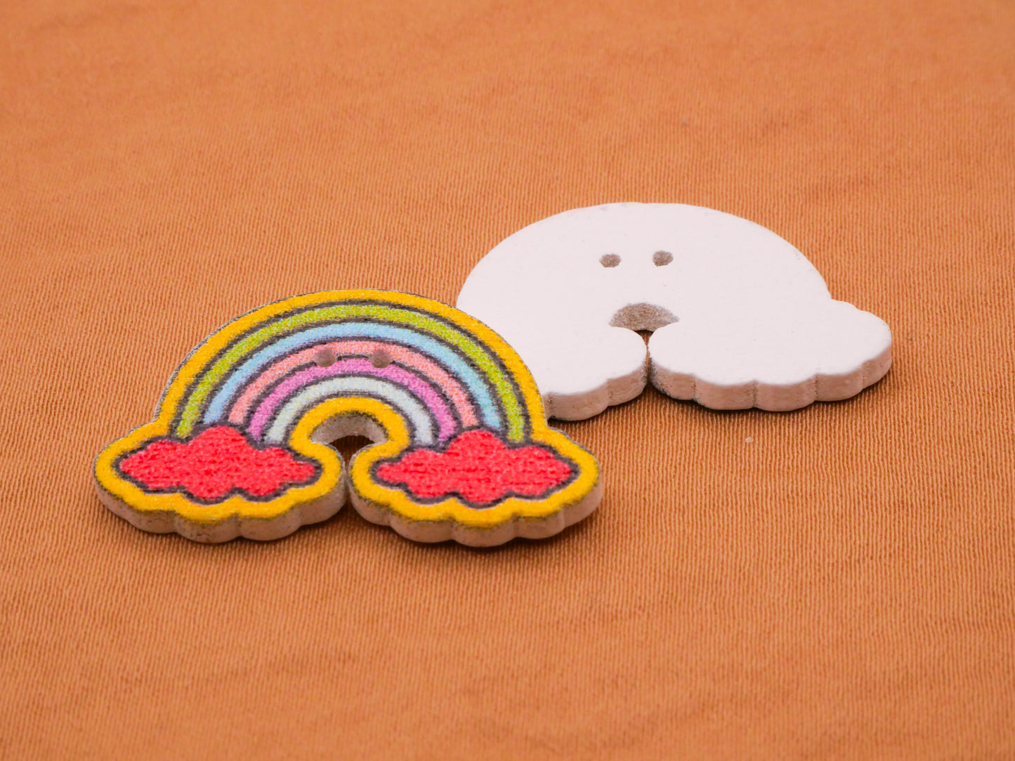 Rainbow Clouds Wood Set of Four Assorted Buttons 17x30mm