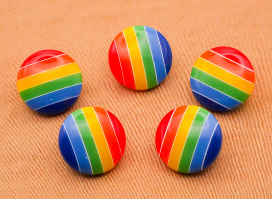 Rainbow Stripe Circle Plastic Set of Five Buttons 13mm