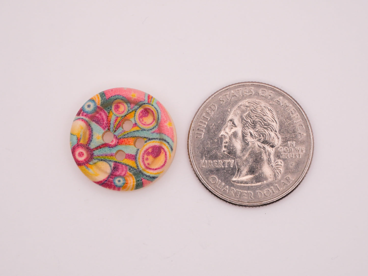 Bright Groovy Flower Designs Wood Set of Ten Buttons 20mm