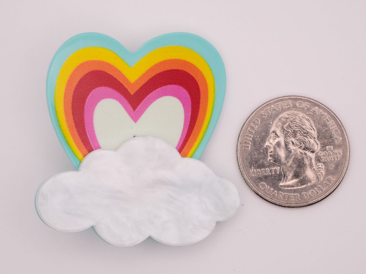 Rainbow Heart Cloud Acrylic Plastic Button 43x46mm