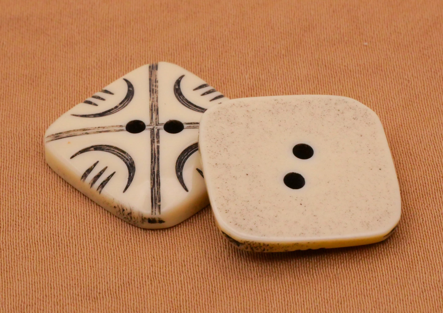 Crescent Moon Carved Bone Look Plastic Vintage Button 19mm