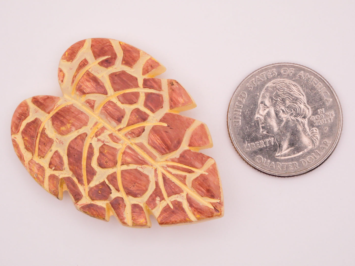 Tropical Leaf Carved Hand-Painted Vintage Wood Large Button 36x48mm