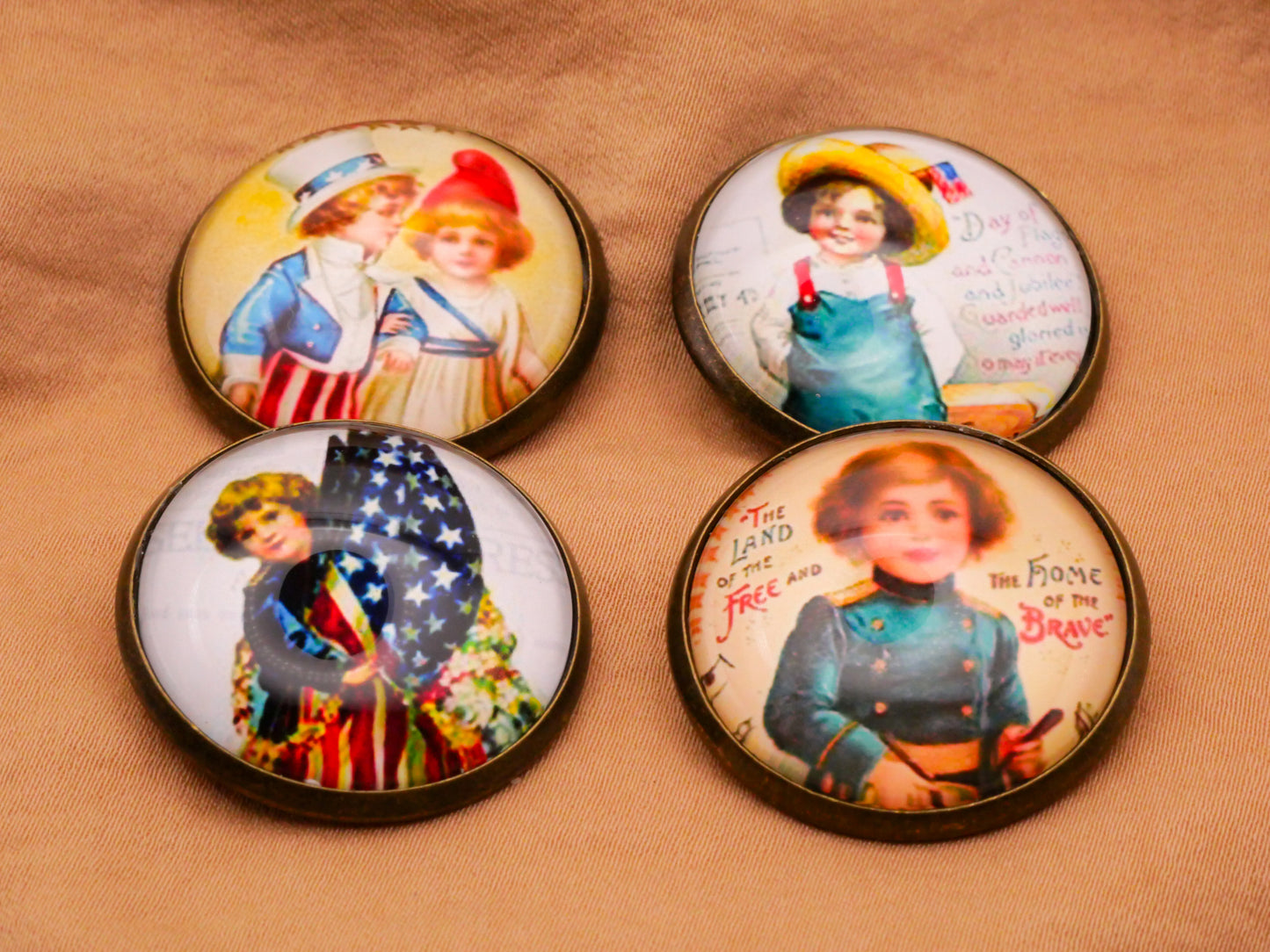 Patriotic Children Vintage Graphics 4th of July Independence Glass Metal Button Various 28mm