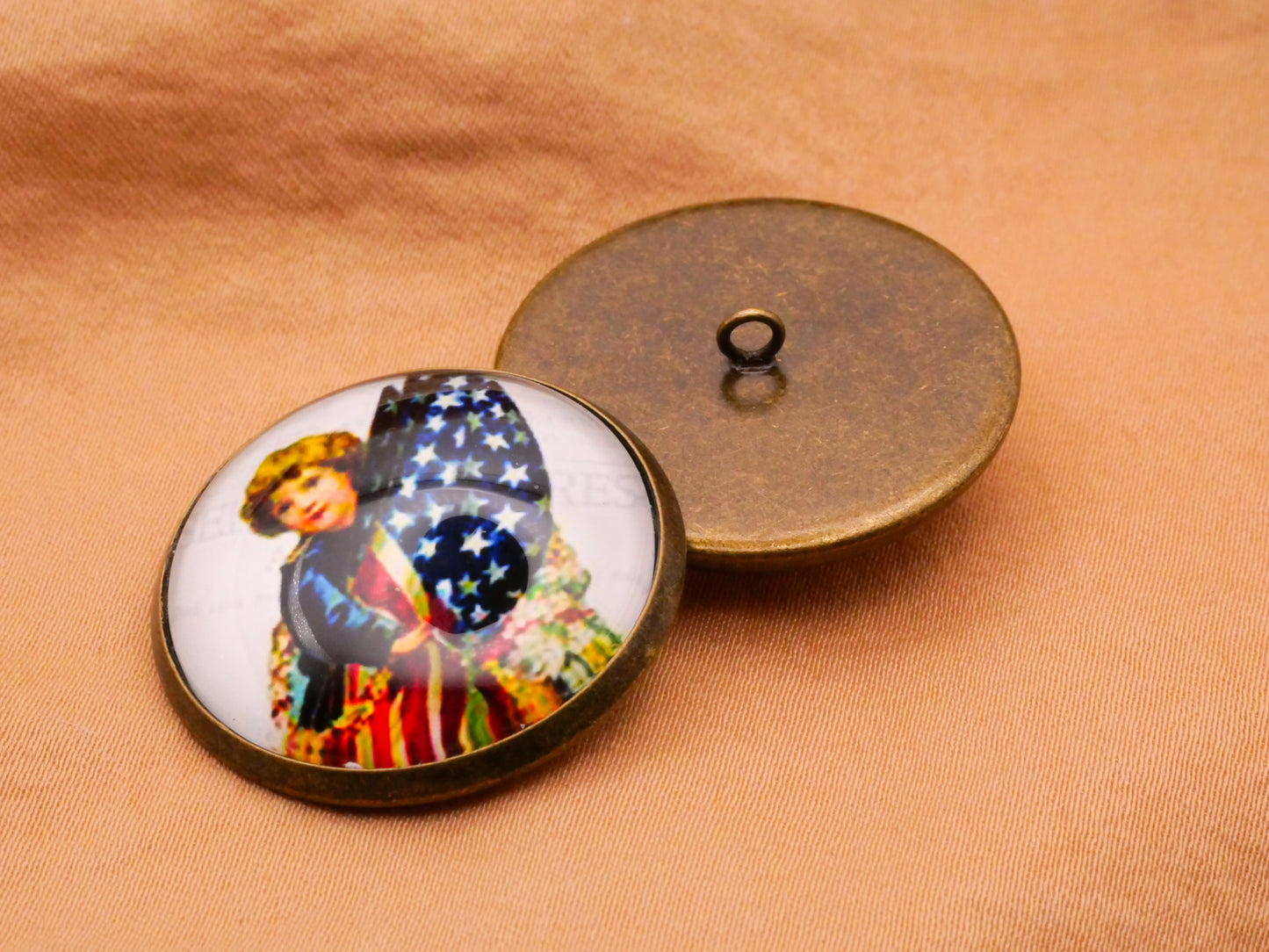 Patriotic Children Vintage Graphics 4th of July Independence Glass Metal Button Various 28mm