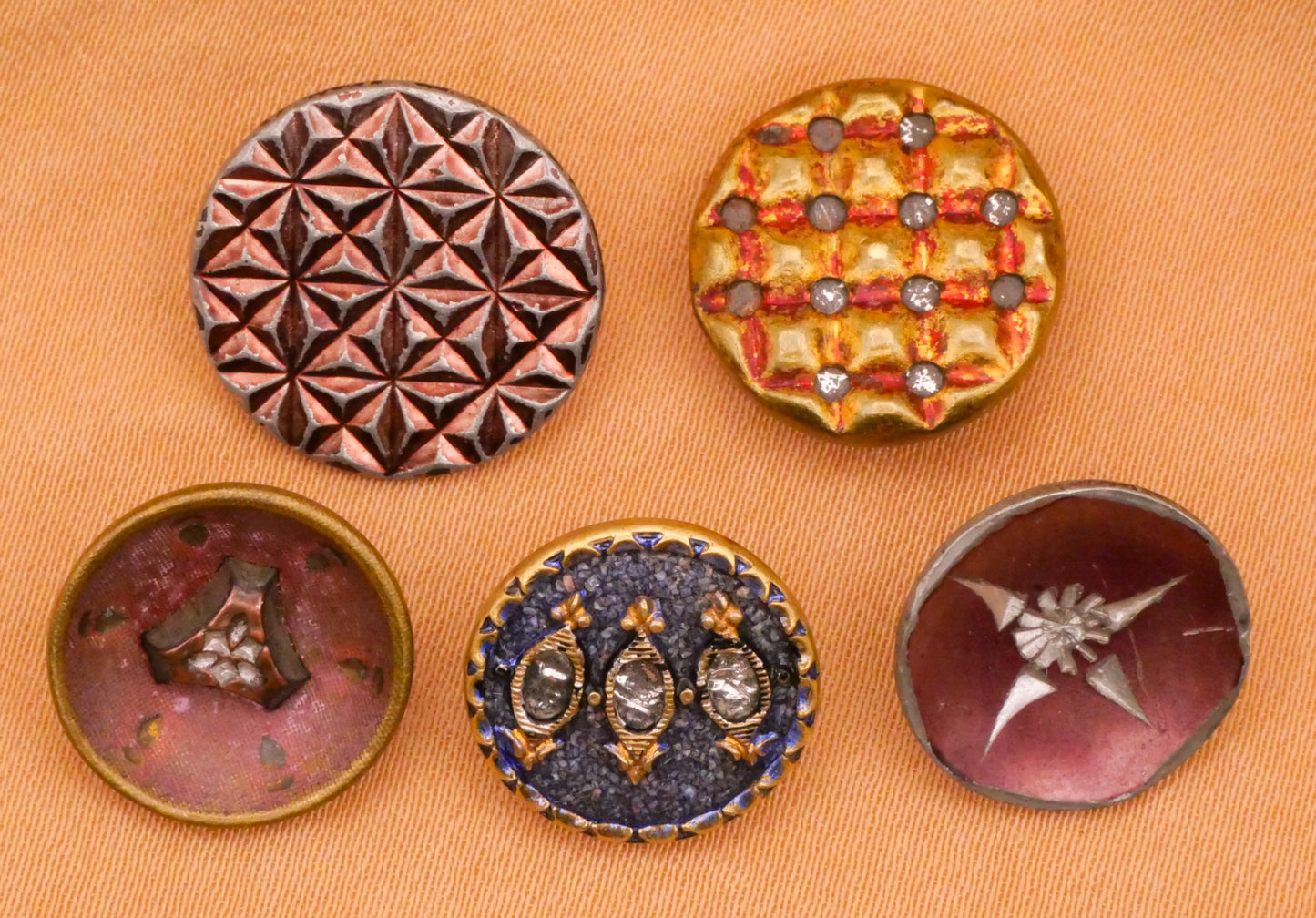 Tinted Red Blue Bright Cut Mirror Back Twinkle Pewter Metal Button Various 14-16mm
