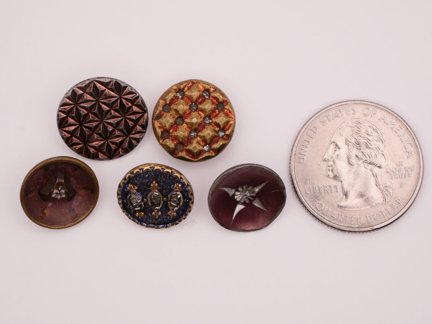 Tinted Red Blue Bright Cut Mirror Back Twinkle Pewter Metal Button Various 14-16mm