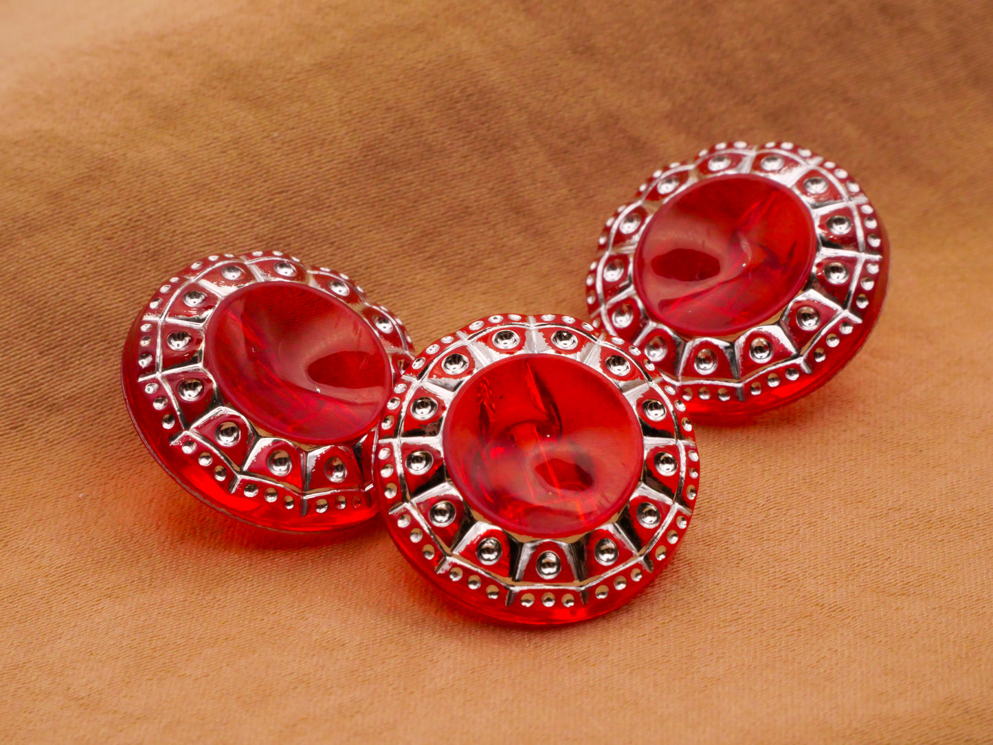 Sparkle Red Blue Transparent Plastic Set of Three Buttons Various 20mm
