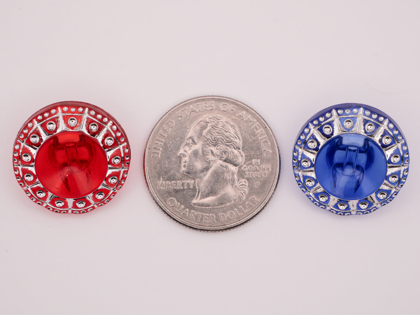 Sparkle Red Blue Transparent Plastic Set of Three Buttons Various 20mm