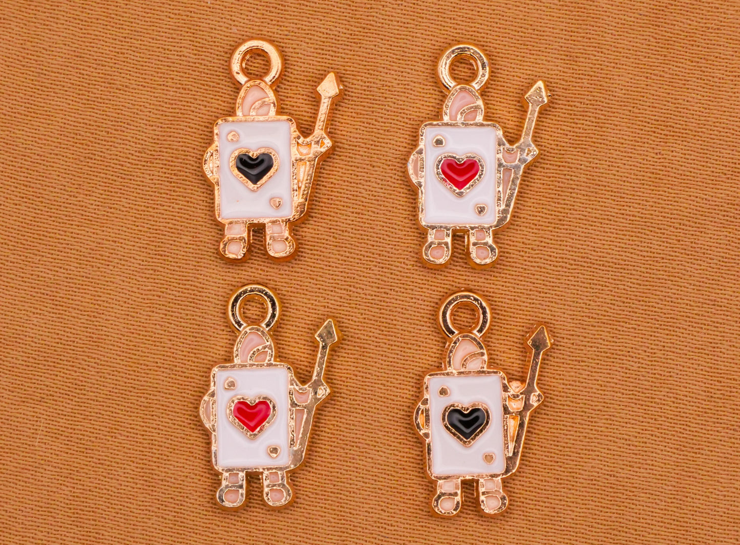 Card Soldiers Alice in Wonderland Enamel Gold Metal Set of Four Charms 10x15mm